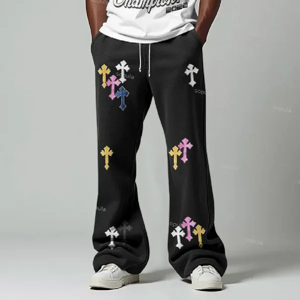Colored Cross Print Sweatpants
