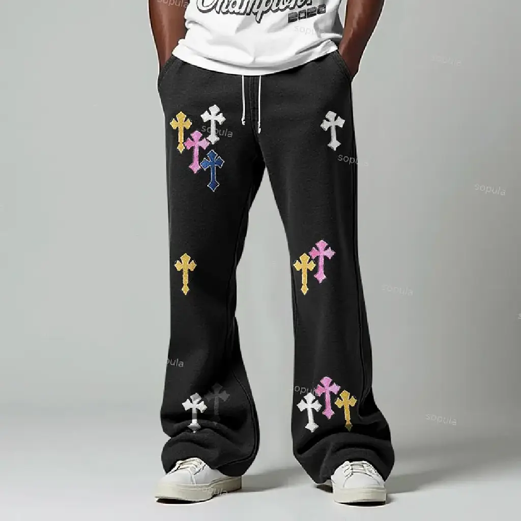Colored Cross Print Sweatpants
