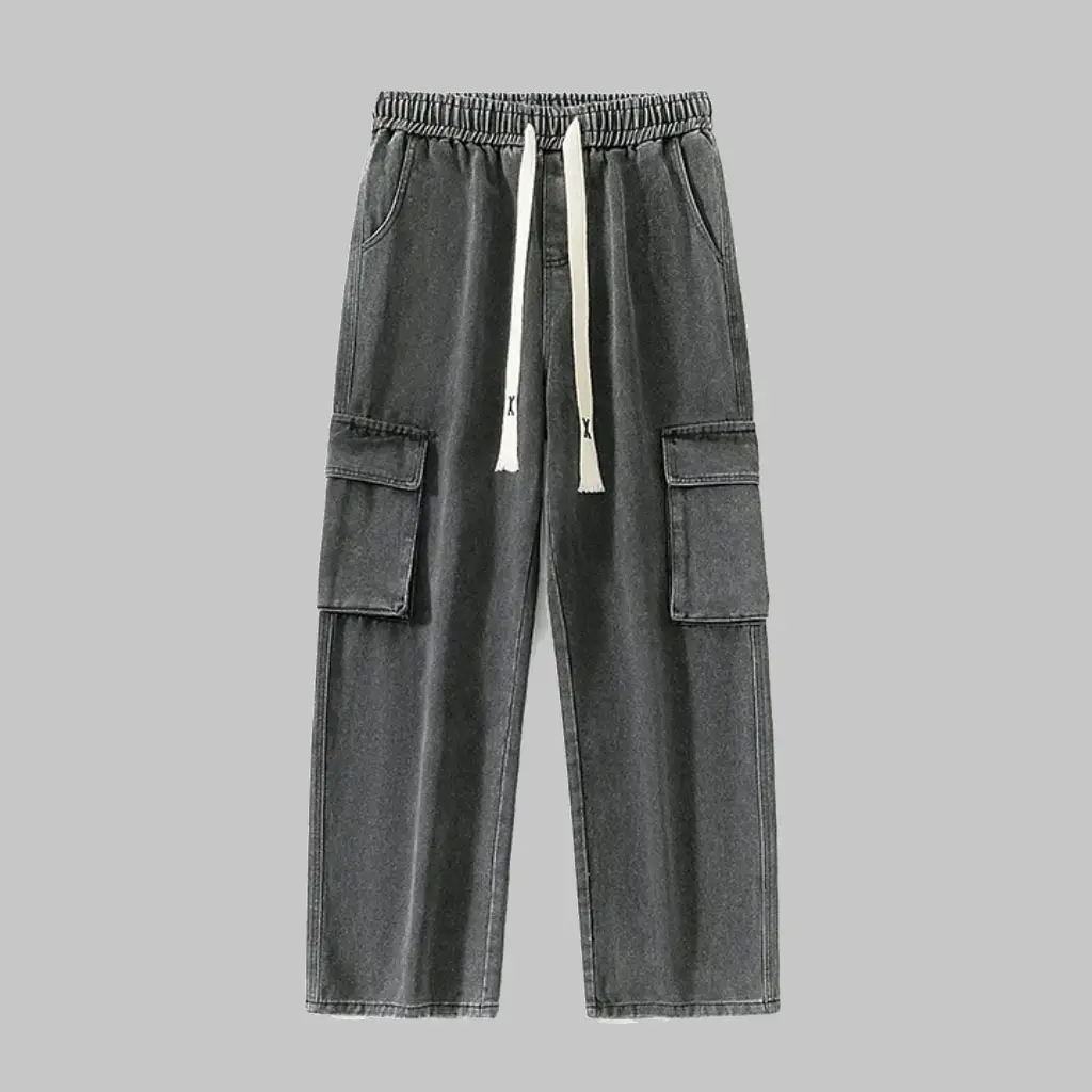 Hip-Hop Multi-Pocket Jeans Grey