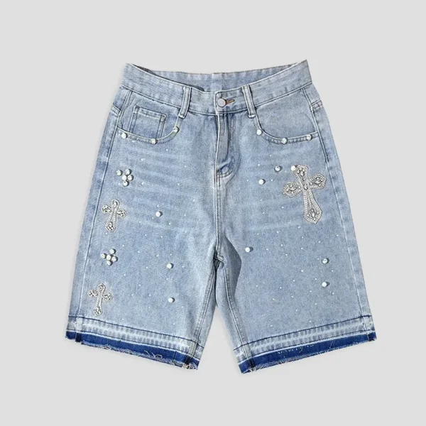 Hiphop Cross Hot Danim Shorts Blue